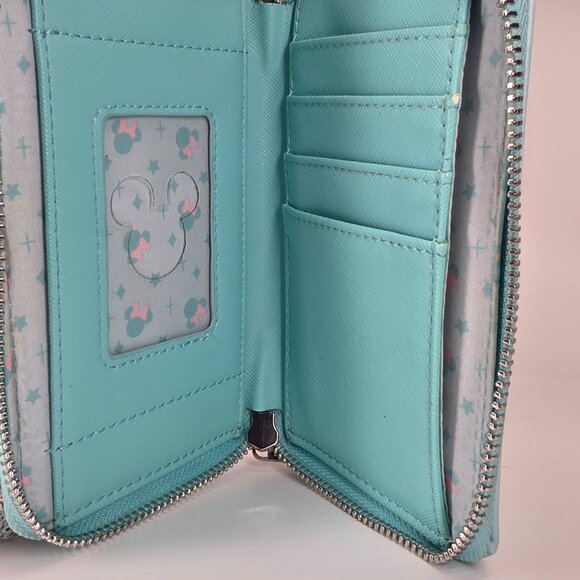 🎀 Disney Minnie Mouse Sequin Bow 🌈 Seafoam Pastel Tie Dye Loungefly Zip Wallet - Picture 6 of 8